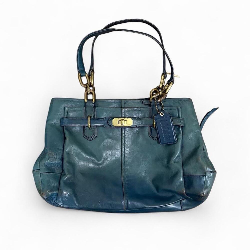 Vintage Coach Leather Chelsea Jayden Carryall Teal Blue F17811 Hand Bag